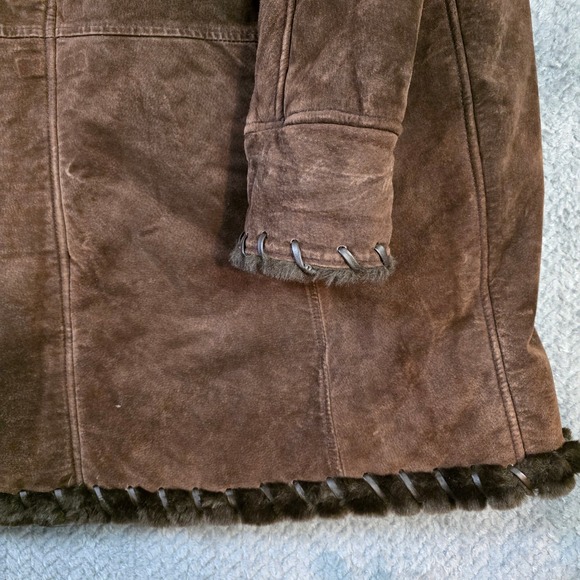 Womens G-III Real Suede Leather Coat Long Brown Faux Shearling Western Ranch M - Picture 15 of 15